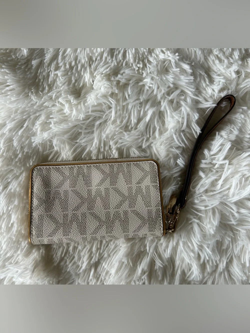 Michael Kors | Ivory/Beige Logo Wristlet with Gold Hardware